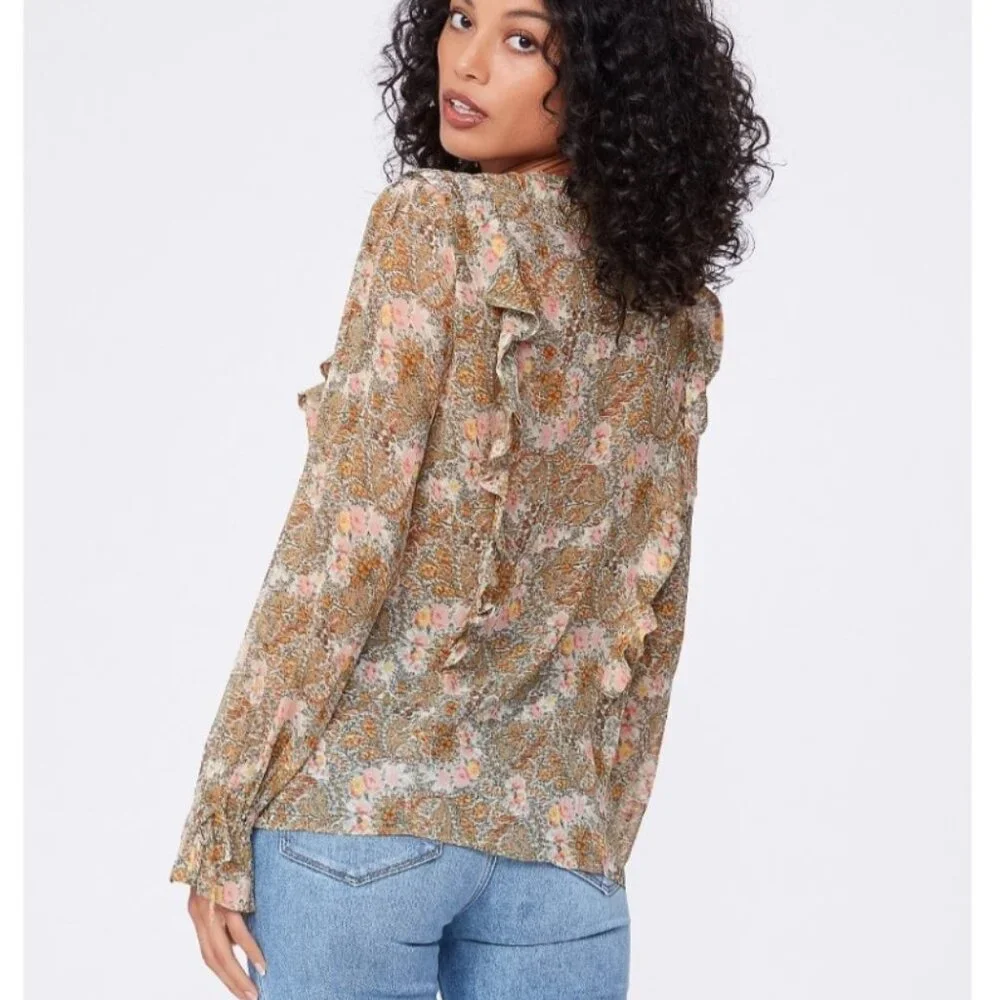 PAIGE Tessa floral print silk chiffon ruffle top - Picture 2 of 9